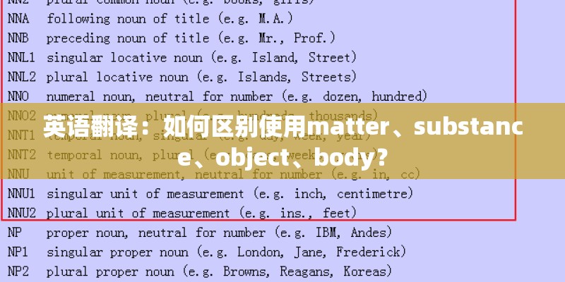 英语翻译：如何区别使用matter、substance、object、body？